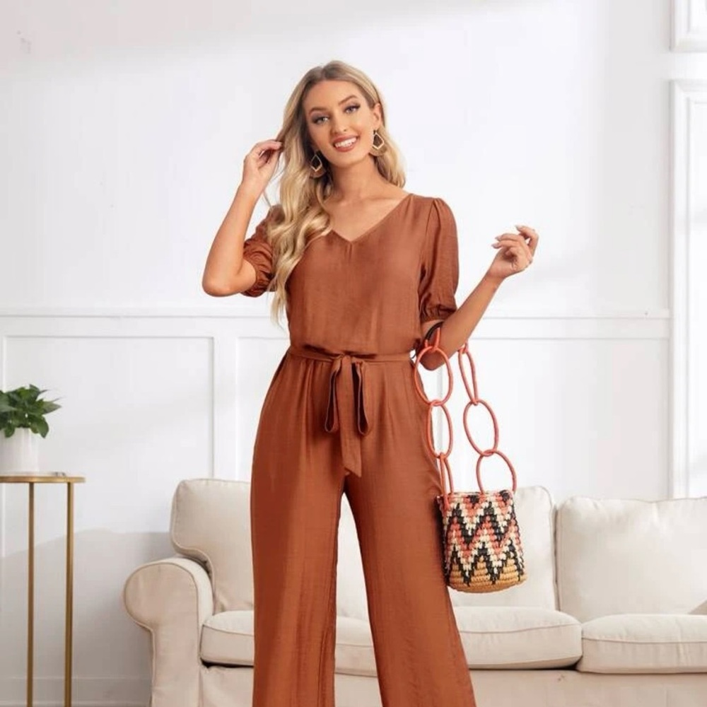 Deep Orange Romper Ties At Waist!